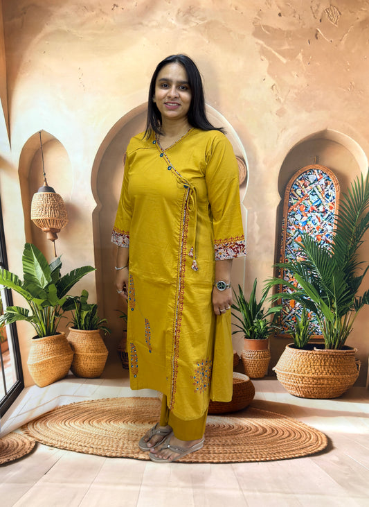 ALINE KURTI PLAZO (DHABU COTTON,WITH WORK)