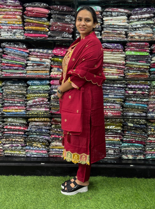 STRAIGHT KURTI PANT DUPATTA (ROMAN SILK(COTTON LINING),WITH WORK)