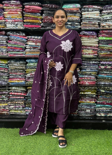 STRAIGHT KURTI PANT DUPATTA (ROMAN SILK(COTTON LINING),WITH WORK)