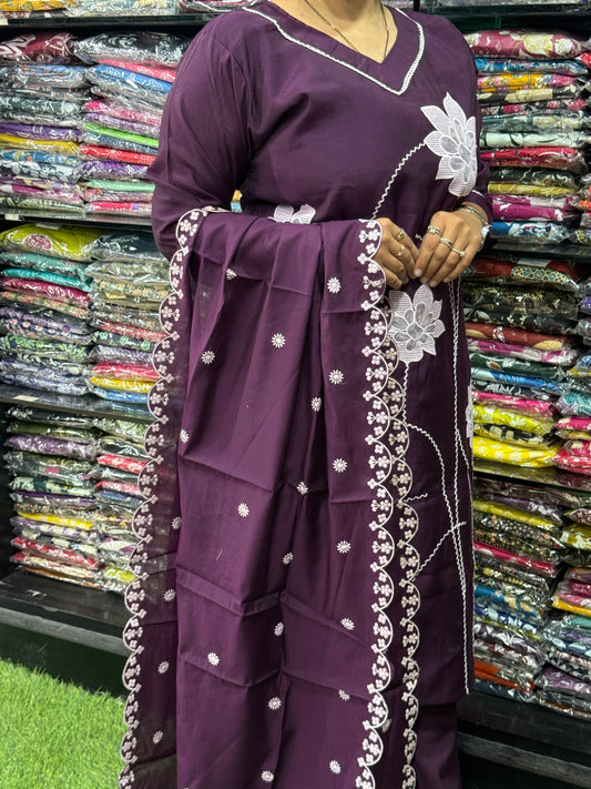 STRAIGHT KURTI PANT DUPATTA (ROMAN SILK(COTTON LINING),WITH WORK)