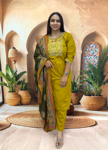 STRAIGHT KURTI PANT DUPATTA (FLEX COTTON WITH WORK)