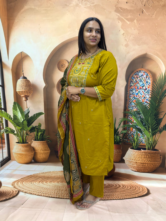 STRAIGHT KURTI PANT DUPATTA (FLEX COTTON WITH WORK)