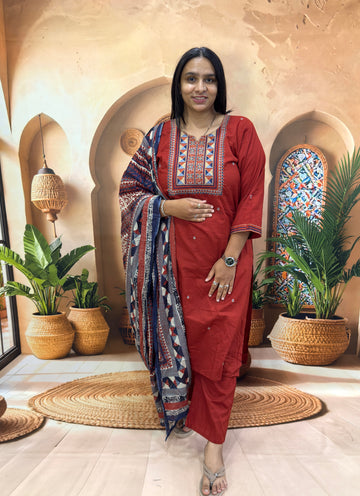 STRAIGHT KURTI PANT DUPATTA (FLEX COTTON WITH WORK)