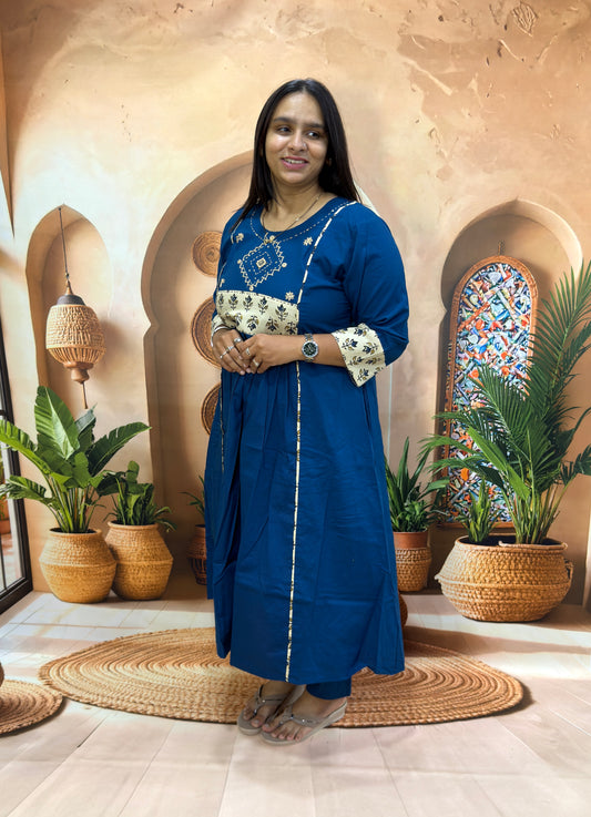 ALINE KURTI PLAZO (DHABU COTTON,WITH WORK)