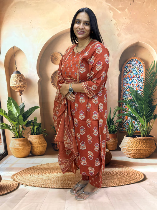 STRAIGHT KURTI PANT DUPATTA (PURE CAMRIC COTTON WITH WORK)