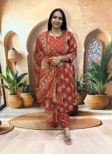 STRAIGHT KURTI PANT DUPATTA (PURE CAMRIC COTTON WITH WORK)