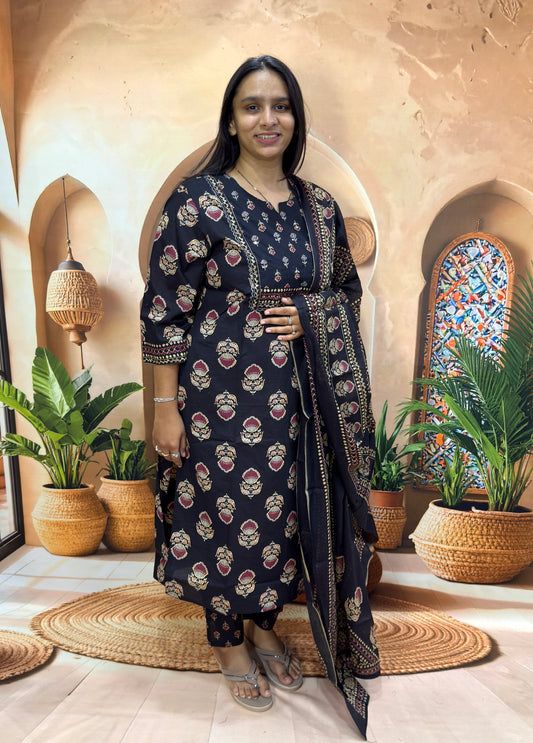 STRAIGHT KURTI PANT DUPATTA (PURE CAMRIC COTTON WITH WORK)