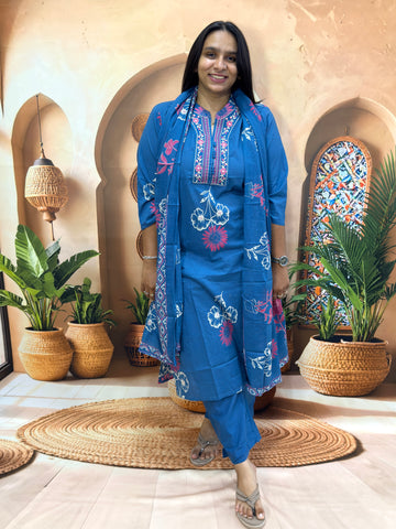 STRAIGHT KURTI PLAZO DUPATTA (PURE CAMRIC COTTON WITH WORK)