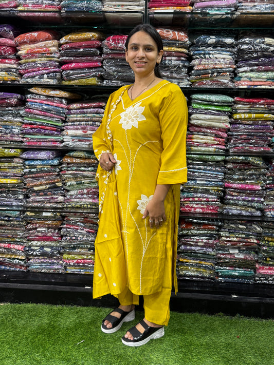 STRAIGHT KURTI PANT DUPATTA (ROMAN SILK(COTTON LINING),WITH WORK)