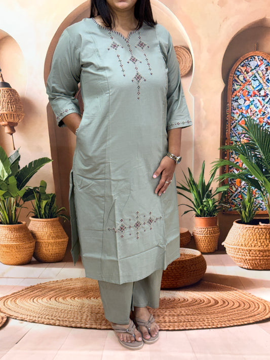 ALINE KURTI PLAZO (DHABU COTTON,WITH WORK)