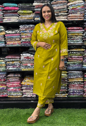 STRAIGHT KURTI WITH PLAZO (KHADI COTTON,WITH WORK)