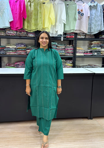 STRAIGHT KURTI PLAZO (DHABU COTTON WITH WORK)