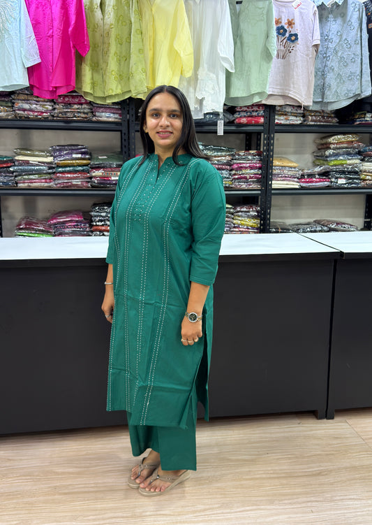 STRAIGHT KURTI PLAZO (DHABU COTTON WITH WORK)