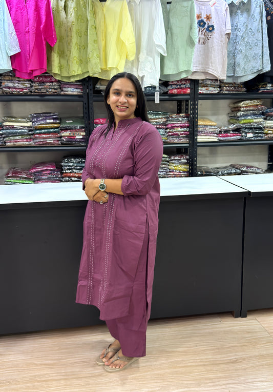 STRAIGHT KURTI PLAZO (DHABU COTTON WITH WORK)