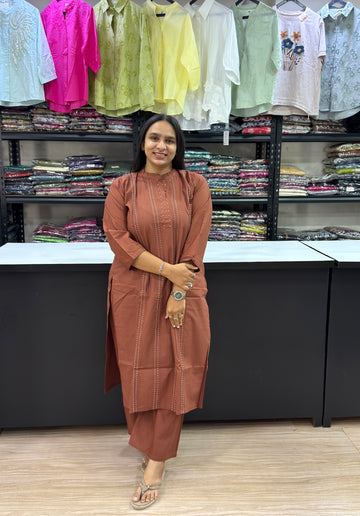 STRAIGHT KURTI PLAZO (DHABU COTTON WITH WORK)