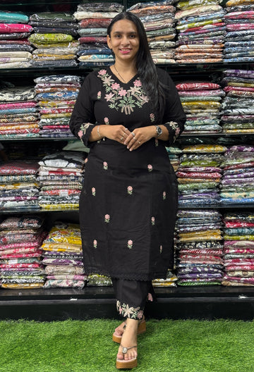 STRAIGHT KURTI WITH PLAZO (KHADI COTTON,WITH WORK)