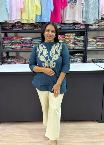 STRAIGHT TUNIC (DHABU COTTON WITH WORK)