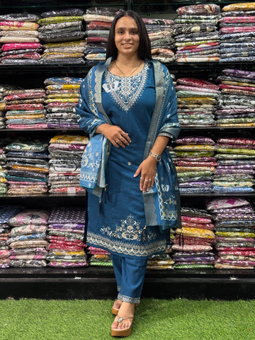 STRAIGHT KURTI PENT DUPATTA (ROMAN SILK ,WITH WORK)