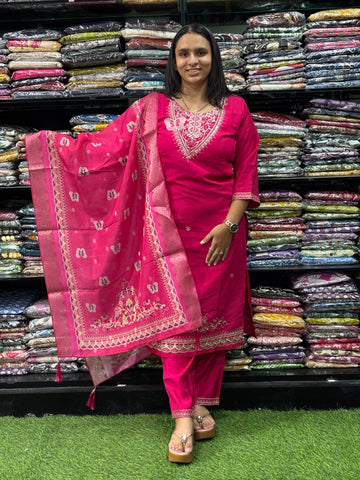 STRAIGHT KURTI PENT DUPATTA (ROMAN SILK ,WITH WORK)