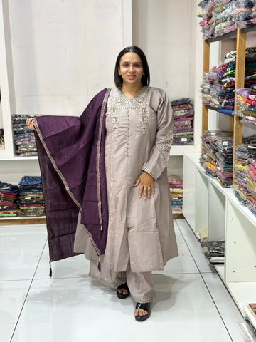 ROUND KURTI PLAZO DUPATTA (ROMAN SILK)