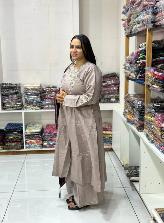 ROUND KURTI PLAZO DUPATTA (ROMAN SILK)