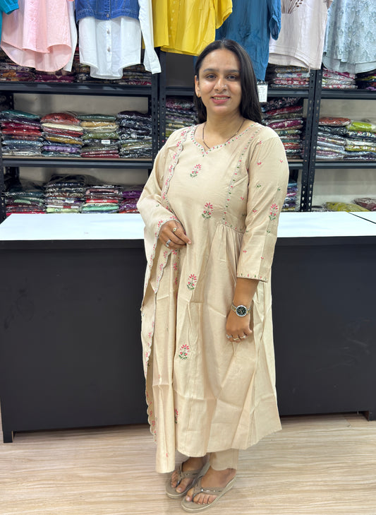 ROUND KURTI PANT DUPATTA ( ROMAN SILK WITH WORK)