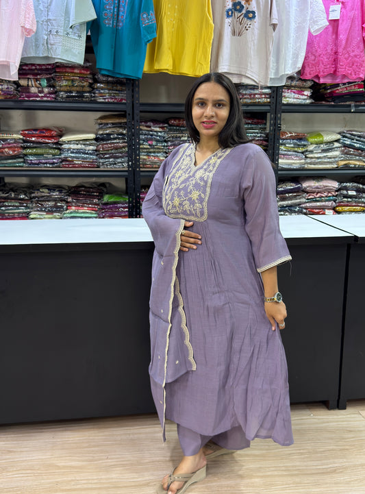 ALINE KURTI PANT DUPATTA (HEAVY CHINON SILK)