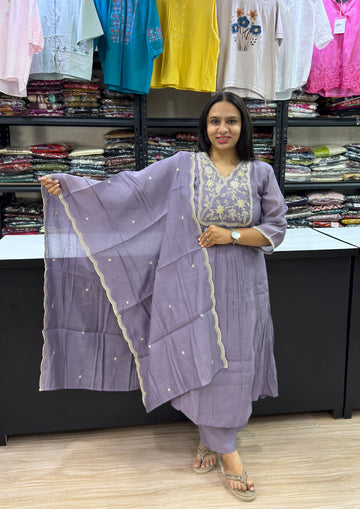ALINE KURTI PANT DUPATTA (HEAVY CHINON SILK)