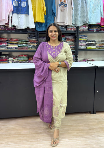 STRAIGHT KURTI PLAZO DUPATTA (DHABU COTTON)