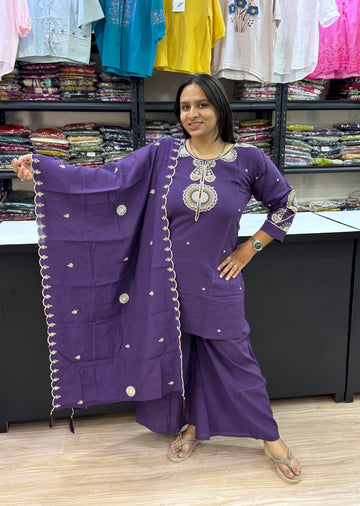 SHORT KURTI PLAZO DUPATTA (ROMAN SILK)