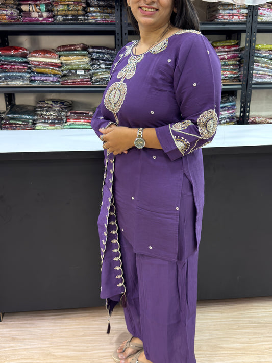 SHORT KURTI PLAZO DUPATTA (ROMAN SILK)
