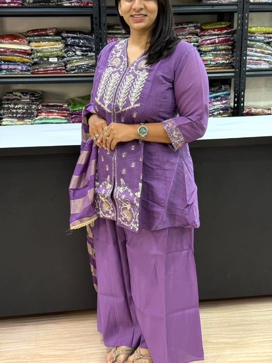 SHORT KURTI PLAZO DUPATTA (ROMAN SILK)