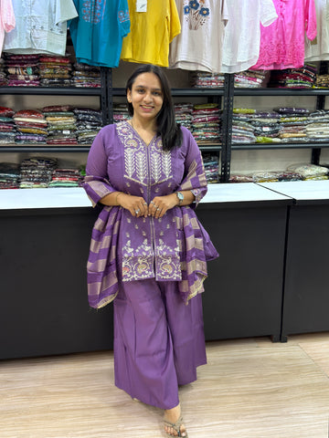 SHORT KURTI PLAZO DUPATTA (ROMAN SILK)