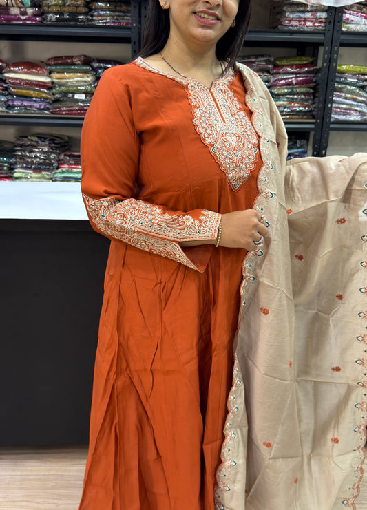 ALINE KURTI PLAZO DUPATTA (ROMAN SILK)