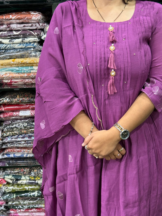 ALINE KURTI PENT DUPATTA (PURE SILK ,WITH WORK)