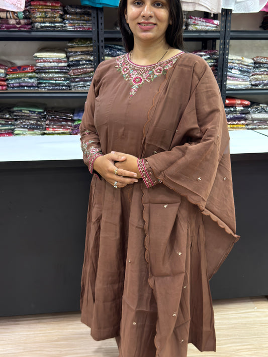 ALINE KURTI PLAZO DUPATTA (ROMAN SILK)