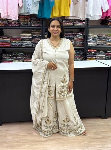 STRAIGHT KURTI PLAZO DUPATTA (SHIMMER SILK)