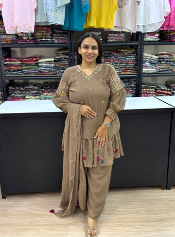 ROUND KURTI PLAZO DUPATTA