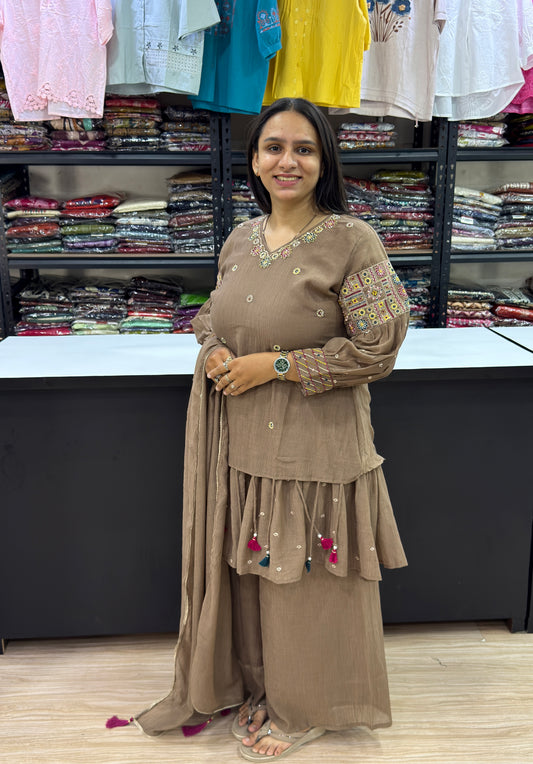 ROUND KURTI PLAZO DUPATTA