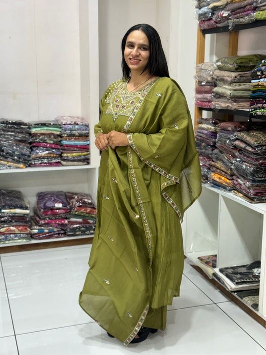 ROUND KURTI PLAZO DUPATTA (SOFT SILK)