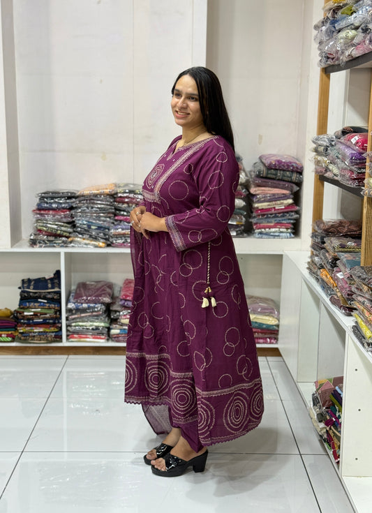 ROUND KURTI PLAZO DUPATTA (CAMRIC COTTON)