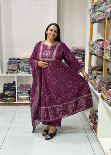 ROUND KURTI PLAZO DUPATTA (CAMRIC COTTON)