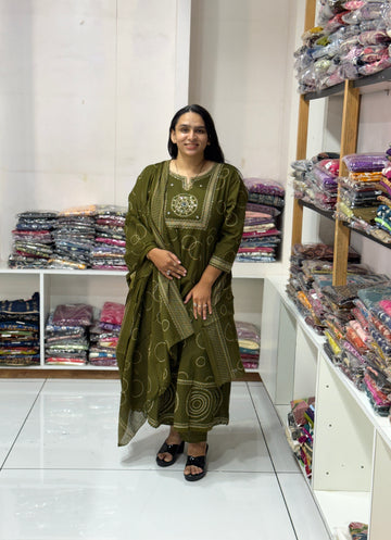 ROUND KURTI PLAZO DUPATTA (CAMRIC COTTON)