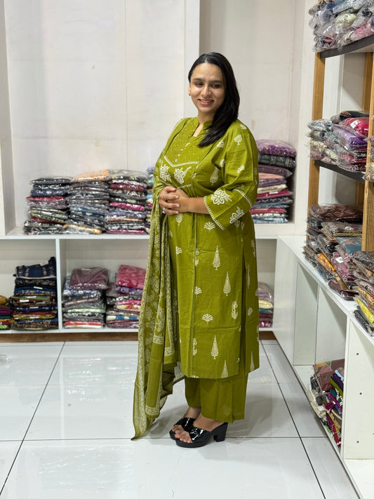 STRAIGHT KURTI PLAZO DUPATTA (CAMRIC COTTON)