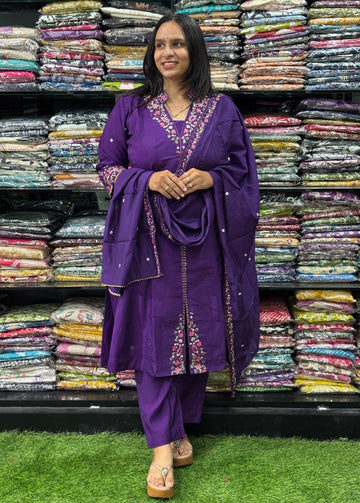 ALINE KURTI PENT DUPATTA (ROMAN SILK WITH LINING,WITH WORK)