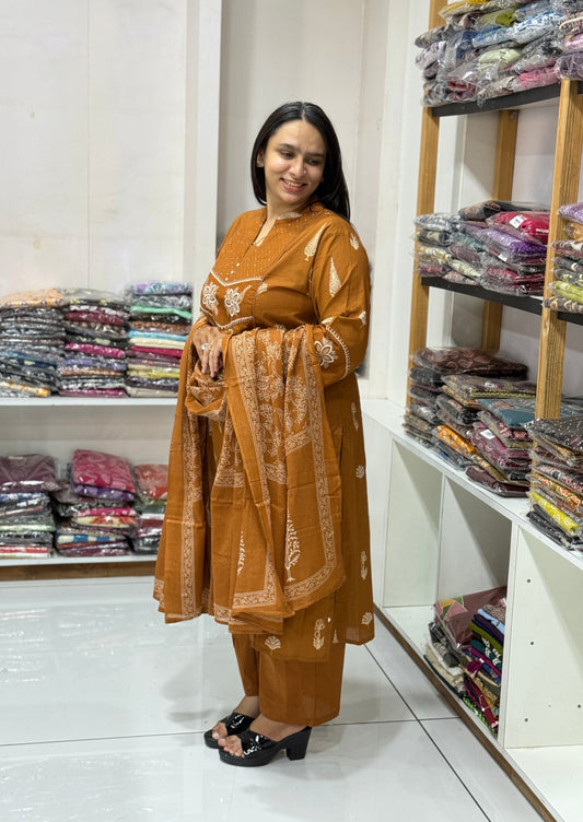STRAIGHT KURTI PLAZO DUPATTA (CAMRIC COTTON)