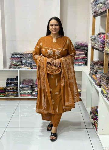 STRAIGHT KURTI PLAZO DUPATTA (CAMRIC COTTON)