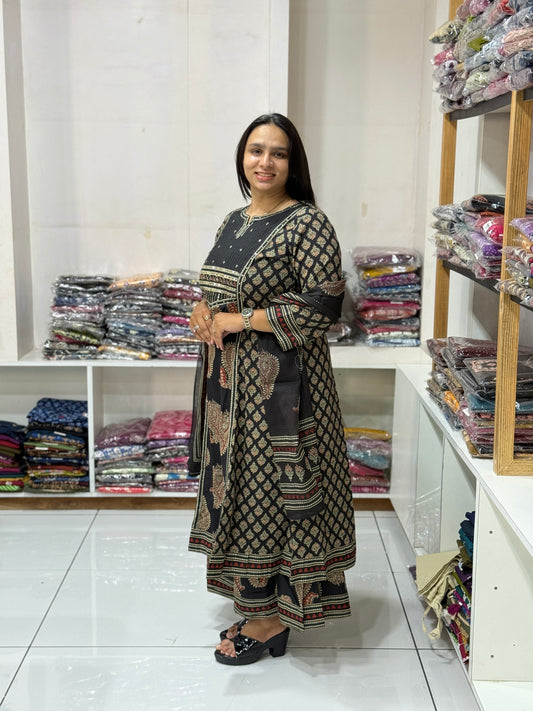 ALINE KURTI PLAZO DUPATTA (DHABU COTTON)