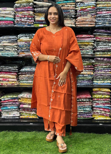 ALINE KURTI PENT DUPATTA (ROMAN SILK WITH LINING,WITH WORK)