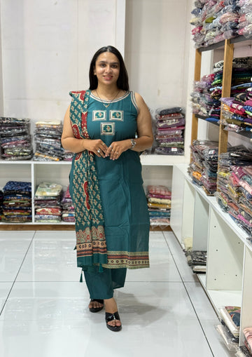 STRAIGHT KURTI PLAZO DUPATTA (CAMRIC COTTON)